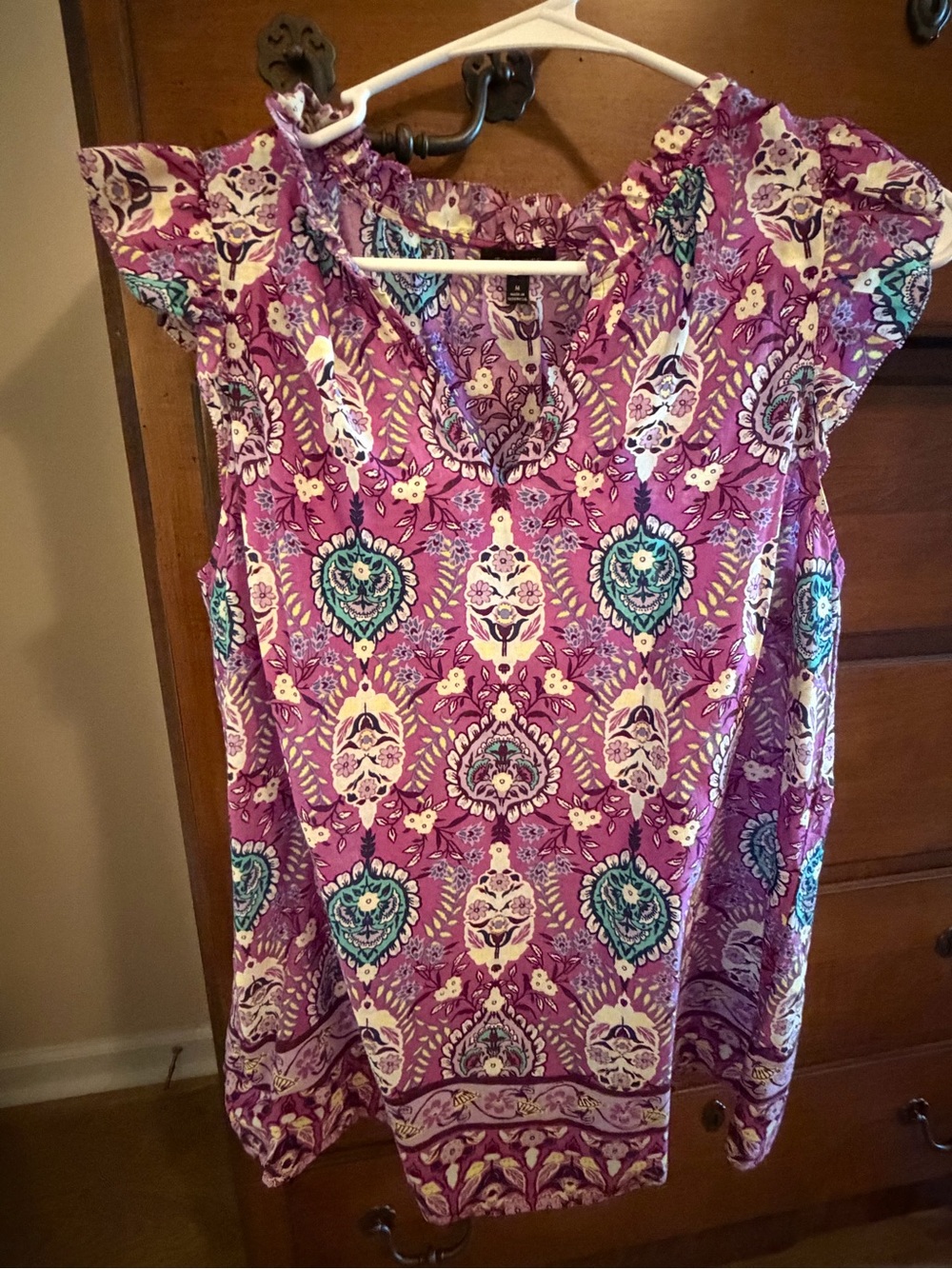 Talbots Purple Floral Medallion Cap-Sleeve Tunic